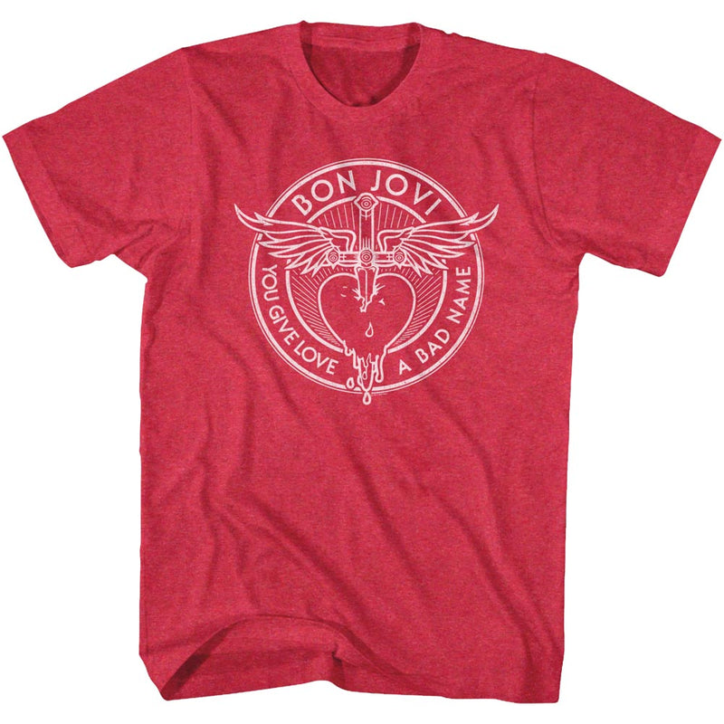 Bon Jovi Mens S/S T-Shirt - Bad Name - Heather Cherry Heather