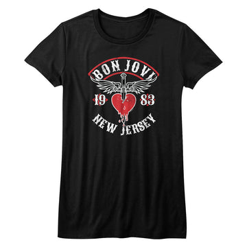 Bon Jovi Girls Juniors S/S T-Shirt - Nj38 - Solid Black