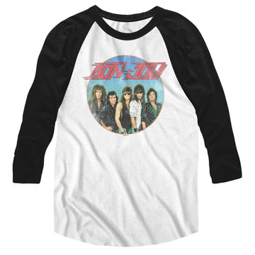 Bon Jovi Mens 3/4 Sleeve Raglan - Vintage Band Shot - Solid/Solid White/Black