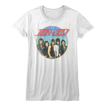 Bon Jovi Girls Juniors S/S T-Shirt - Vintage Band Shot - Solid White