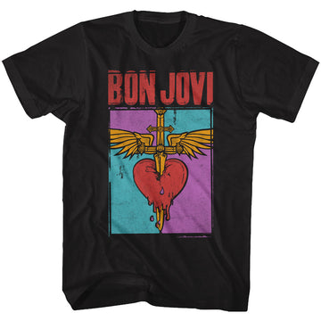 Bon Jovi Mens S/S T-Shirt - Heart And Dagger - Solid Black