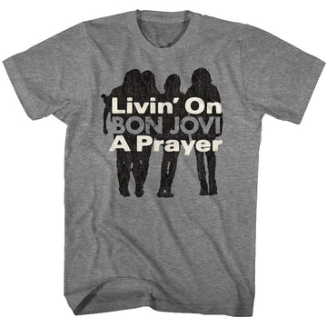 Bon Jovi Mens S/S T-Shirt - Livin On A Prayer - Heather Graphite Heather