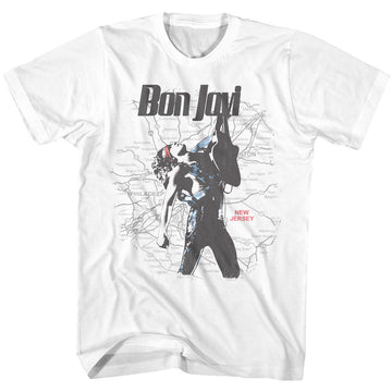 Bon Jovi Mens S/S T-Shirt - Jersey Map - Solid White