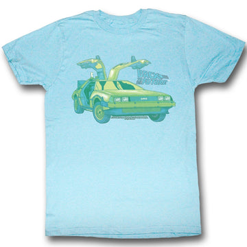 Back To The Future Mens S/S T-Shirt - Delorean Chillin - Heather Light Blue Heather
