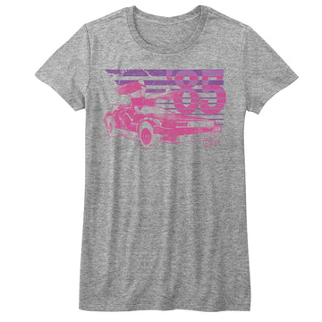 Back To The Future Girls Juniors S/S T-Shirt - Car - Heather Gray Heather