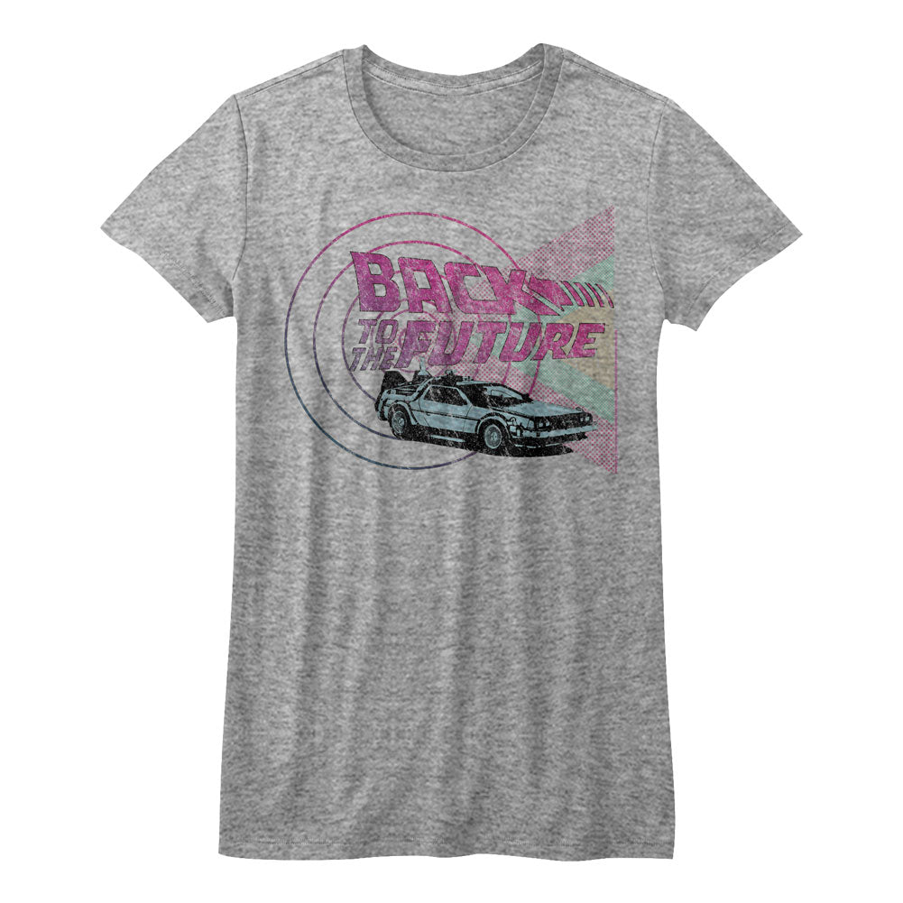 Back To The Future Girls Juniors S/S T-Shirt - Time Machines And Shapes - Heather Gray Heather