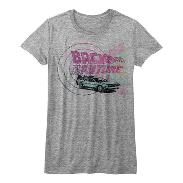 Back To The Future Girls Juniors S/S T-Shirt - Time Machines And Shapes - Heather Gray Heather