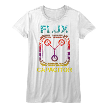 Back To The Future Girls Juniors S/S T-Shirt - Gradient Time - Solid White