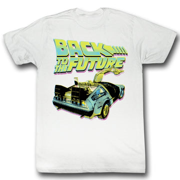 Back To The Future Mens S/S T-Shirt - Btf Neon - Solid White