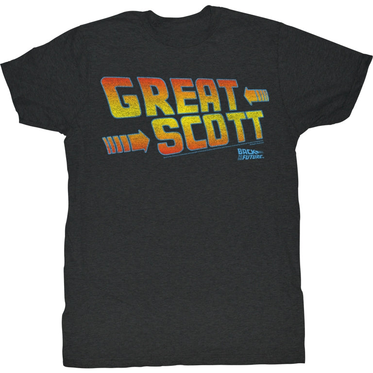 Back To The Future Mens S/S T-Shirt - Great Scott - Heather Black Heather