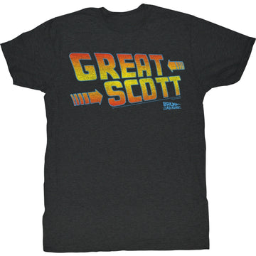 Back To The Future Mens S/S T-Shirt - Great Scott - Heather Black Heather