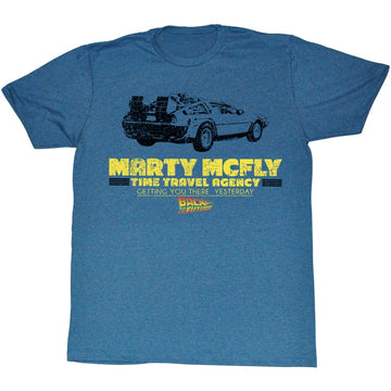 Back To The Future Mens S/S T-Shirt - Time In A Car - Heather Pacific Blue Heather