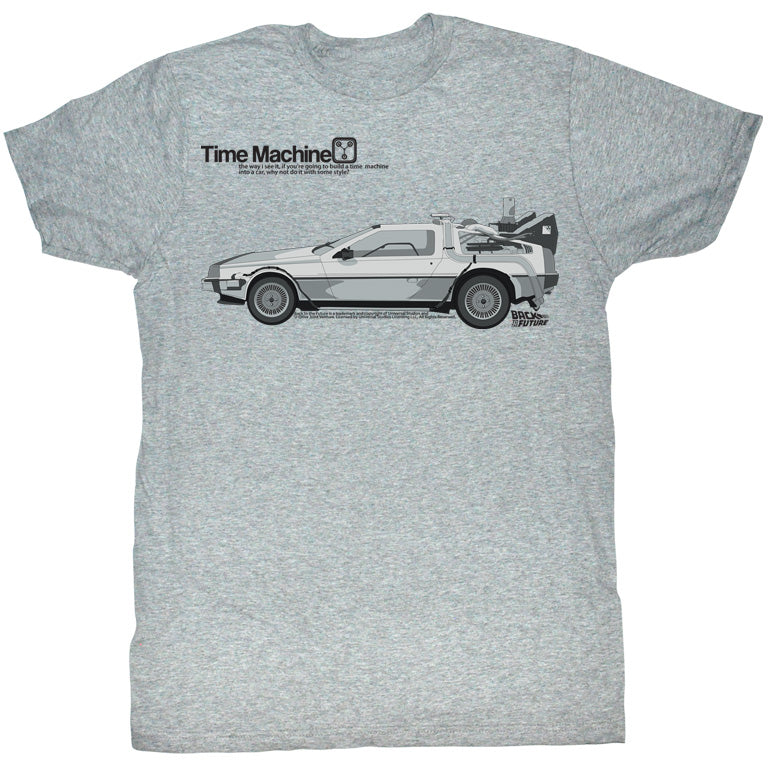 Back To The Future Mens S/S T-Shirt - Delorean - Heather Gray Heather