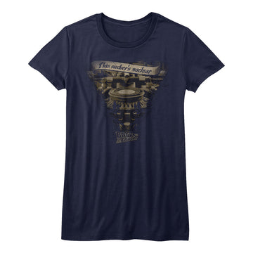 Back To The Future Girls Juniors S/S T-Shirt - Very Elaborate - Solid Navy