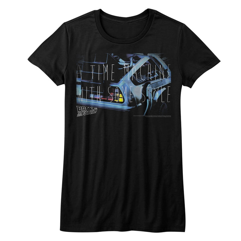 Back To The Future Girls Juniors S/S T-Shirt - Some Serious Style - Solid Black
