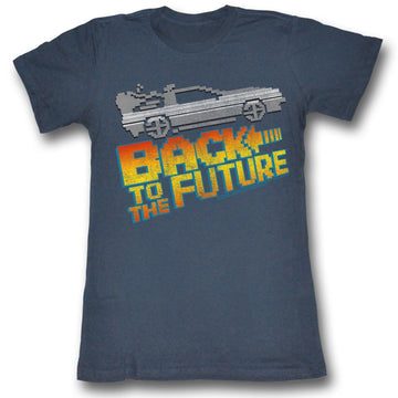 Back To The Future Girls Juniors S/S T-Shirt - 8Bit To The Future - Solid Navy