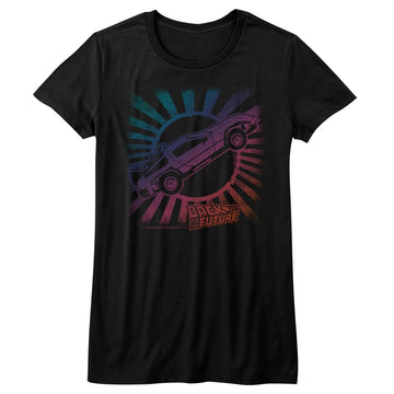 Back To The Future Girls Juniors S/S T-Shirt - Rainbow - Solid Black