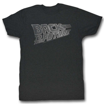 Back To The Future Mens S/S T-Shirt - Logo White - Heather Black Heather