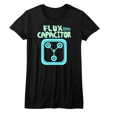 Back To The Future Girls Juniors S/S T-Shirt - Flux - Solid Black