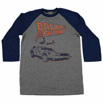 Back To The Future Mens 3/4 Sleeve Raglan - Rework - Solid/Solid Gray Heather/Vintage Navy