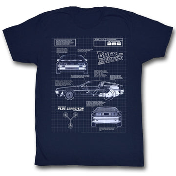Back To The Future Mens S/S T-Shirt - Blueprint - Solid Navy