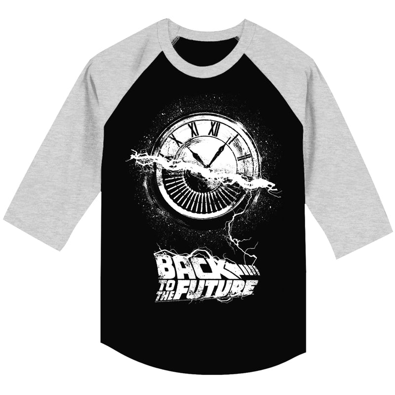 Back To The Future Mens 3/4 Sleeve Raglan - Wheel Of Time - Heather/Heather Vintage Black/Premium Heather
