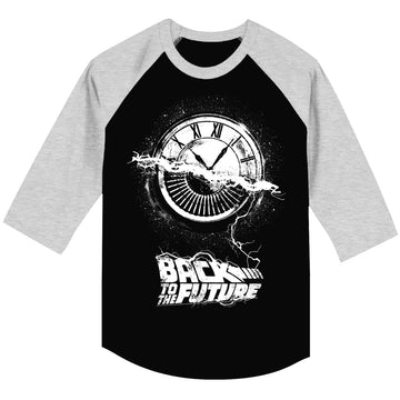 Back To The Future Mens 3/4 Sleeve Raglan - Wheel Of Time - Heather/Heather Vintage Black/Premium Heather
