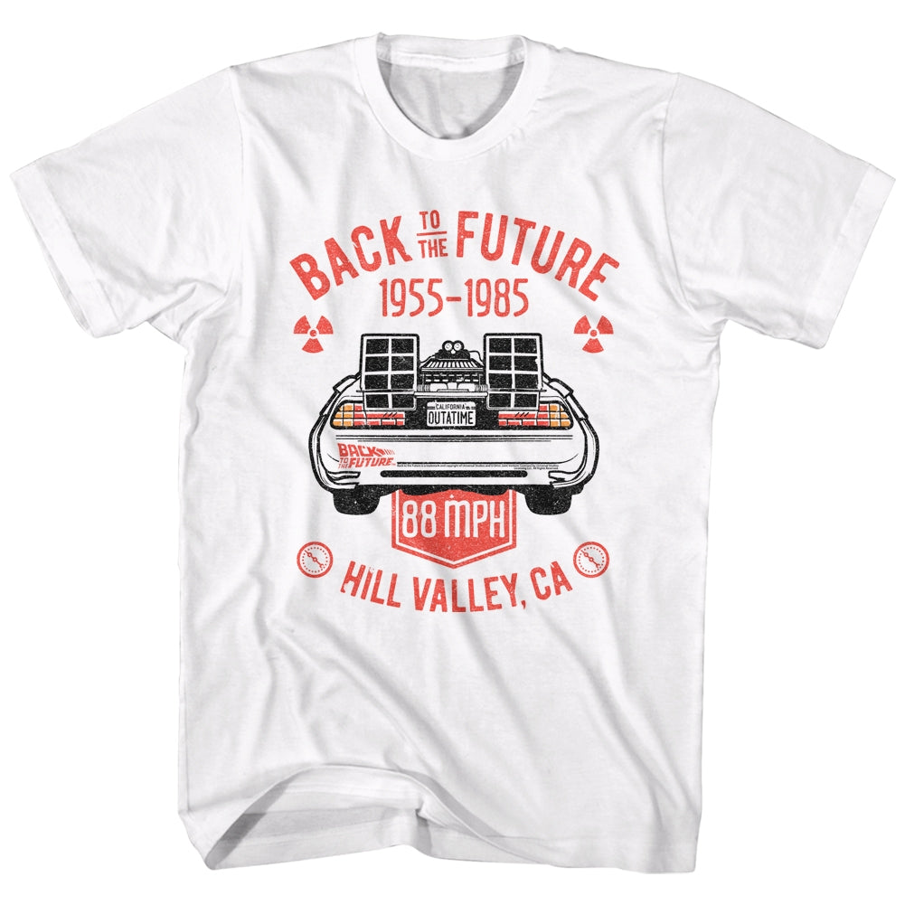 Back To The Future Mens S/S T-Shirt - Vintage Dmc Back - Solid White