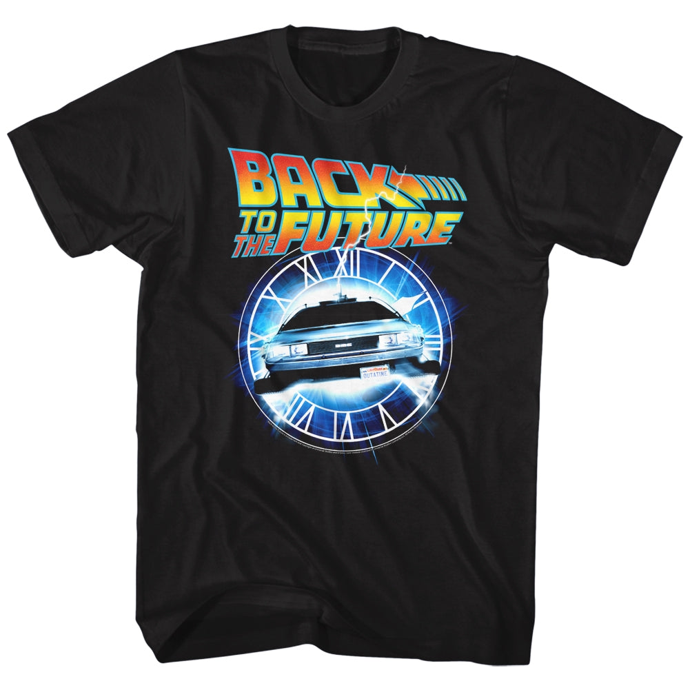 Back To The Future Mens S/S T-Shirt - Out Of Time - Solid Black