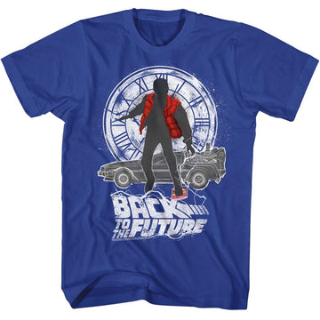 Back To The Future Mens S/S T-Shirt - Silhouette Collage - Solid Royal