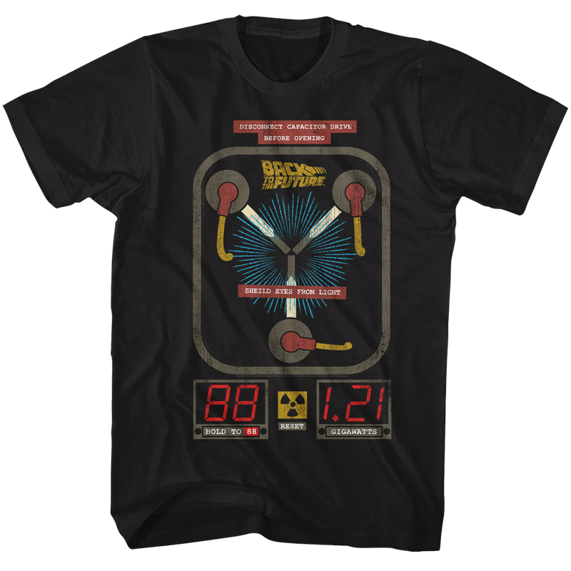 Back To The Future Mens S/S T-Shirt - Flux - Solid Black