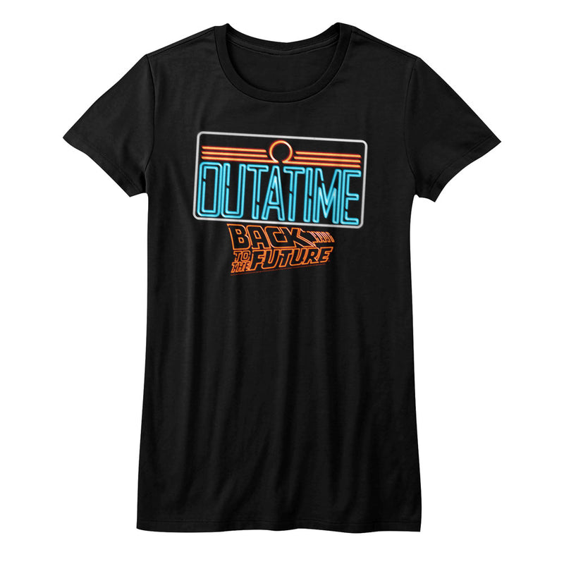 Back To The Future Girls Juniors S/S T-Shirt - Neon - Solid Black