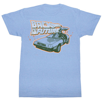 Back To The Future Mens S/S T-Shirt - Blue And Orange - Heather Light Blue Heather