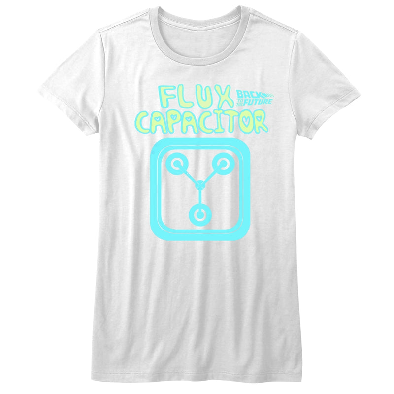 Back To The Future Girls Juniors S/S T-Shirt - Fun Flux - Solid White
