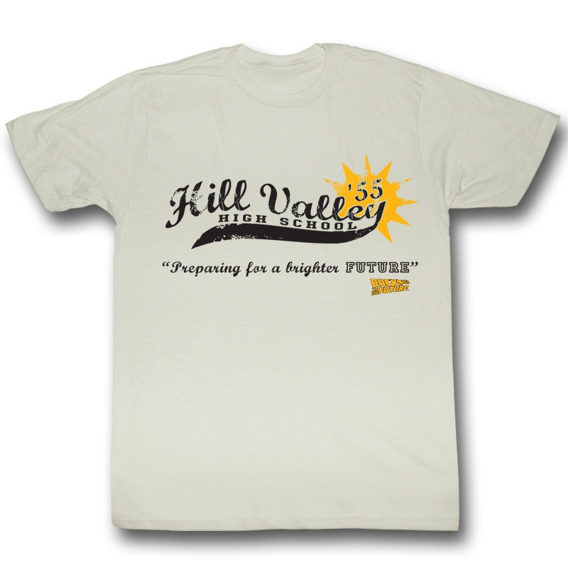 Back To The Future Mens S/S T-Shirt - Hill Valley High 55 - Solid Natural