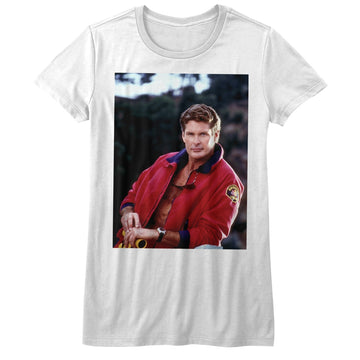 Baywatch Girls Juniors S/S T-Shirt - The Hoff - Solid White