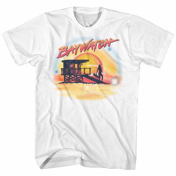 Baywatch Mens S/S T-Shirt - Airbrush - Solid White