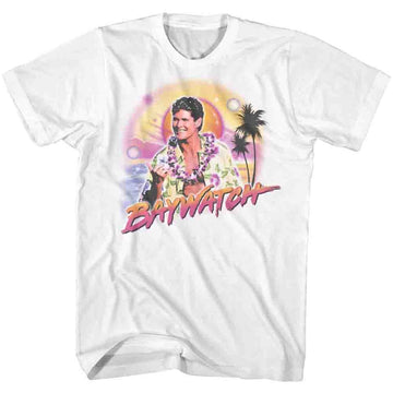 Baywatch Mens S/S T-Shirt - Mitch Airbrush - Solid White