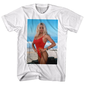 Baywatch Mens S/S T-Shirt - Pam - Solid White
