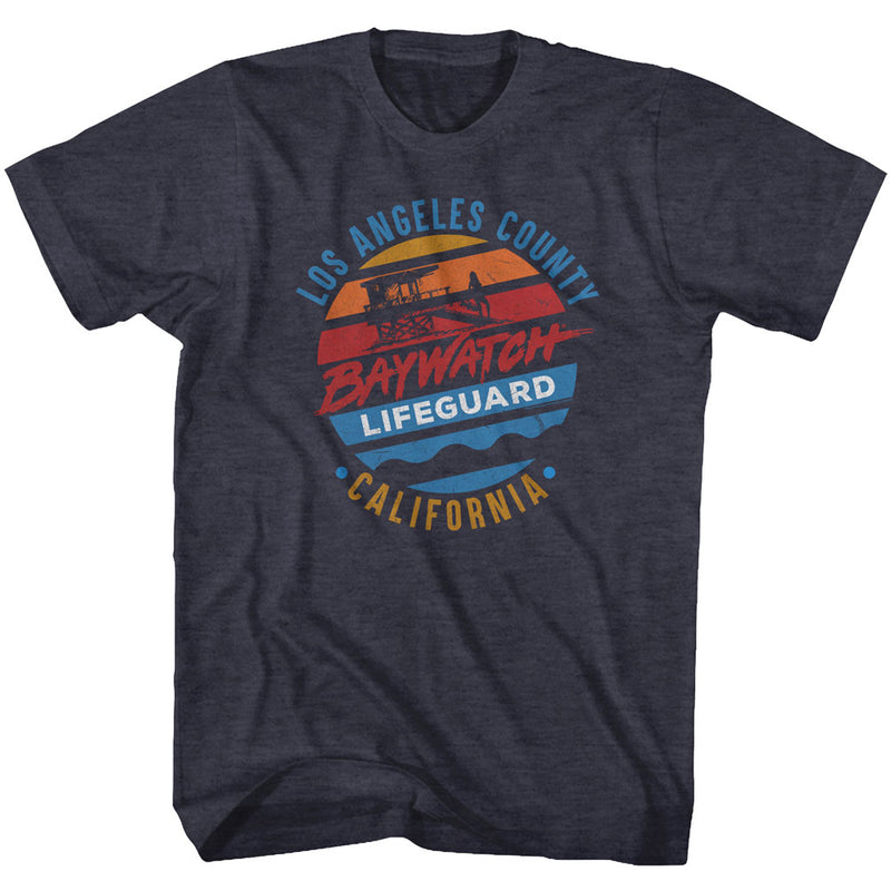 Baywatch Mens S/S T-Shirt - La Lifeguard - Heather Navy Heather