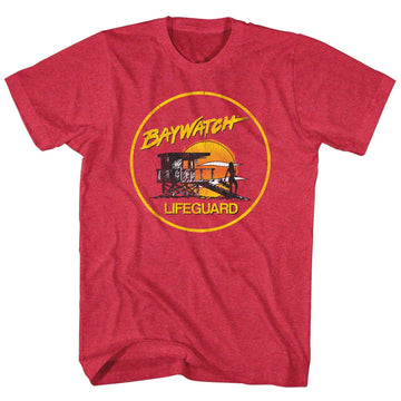 Baywatch Mens S/S T-Shirt - Lifeguard - Heather Cherry Heather