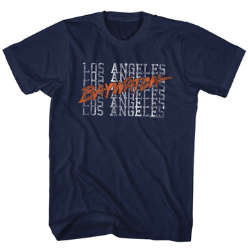 Baywatch Mens S/S T-Shirt - L.A. Beaches - Solid Navy