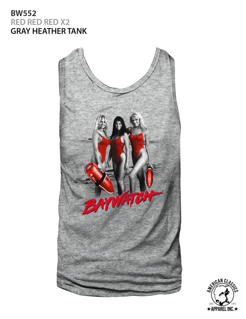 Baywatch Mens  Tank - Red Red Red X2 - Solid Gray Heather