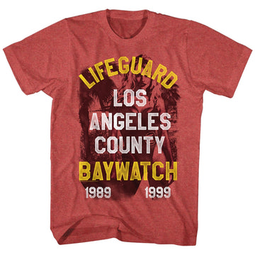 Baywatch Mens S/S T-Shirt - Lifeguard - Heather Red Heather