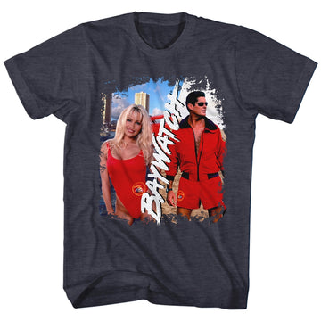 Baywatch Mens S/S T-Shirt - Pam/Dave - Heather Navy Heather