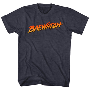 Baywatch Mens S/S T-Shirt - Baewatch Logo - Heather Navy Heather