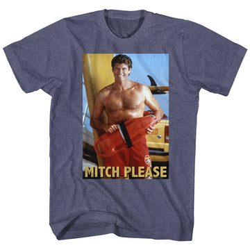 Baywatch Mens S/S T-Shirt - Mitch Please - Heather Vintage Blue Heather