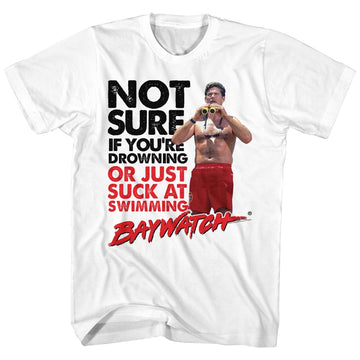 Baywatch Mens S/S T-Shirt - Sucks At Swimming - Solid White