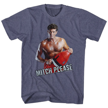 Baywatch Mens S/S T-Shirt - Mitch Please 2 - Heather Vintage Blue Heather