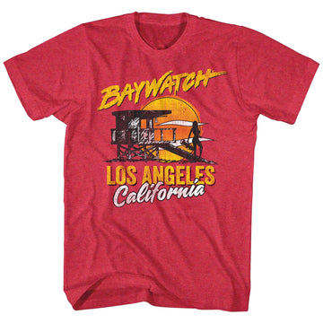 Baywatch Mens S/S T-Shirt - Retrowatch - Heather Cherry Heather